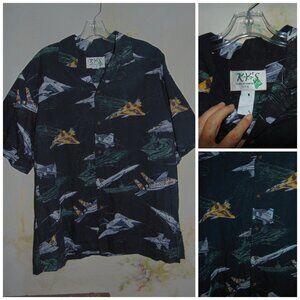 Ky's Air Force Hawaiian Tiki Shirt Black Men's XL Fighter Planes Aloha Friday